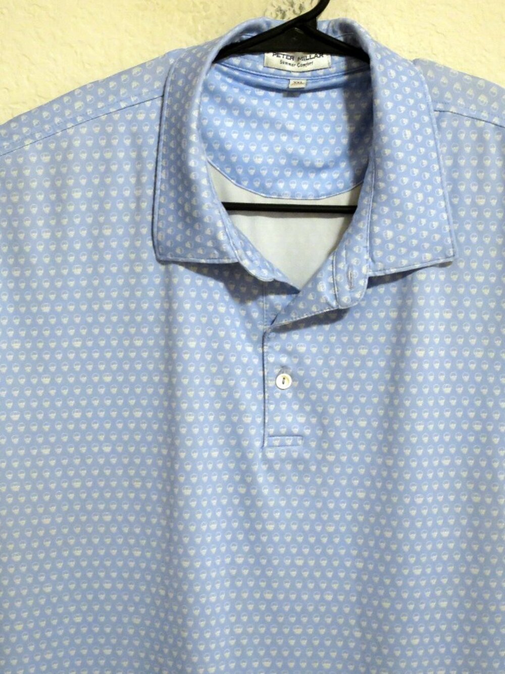 Peter Millar Shirt Mens 2XL Summer Comfort Golf Polo White Blue White Skulls